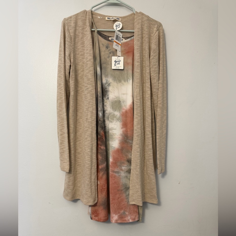 Wallflower Beige Cardigan with Multicolor Dress